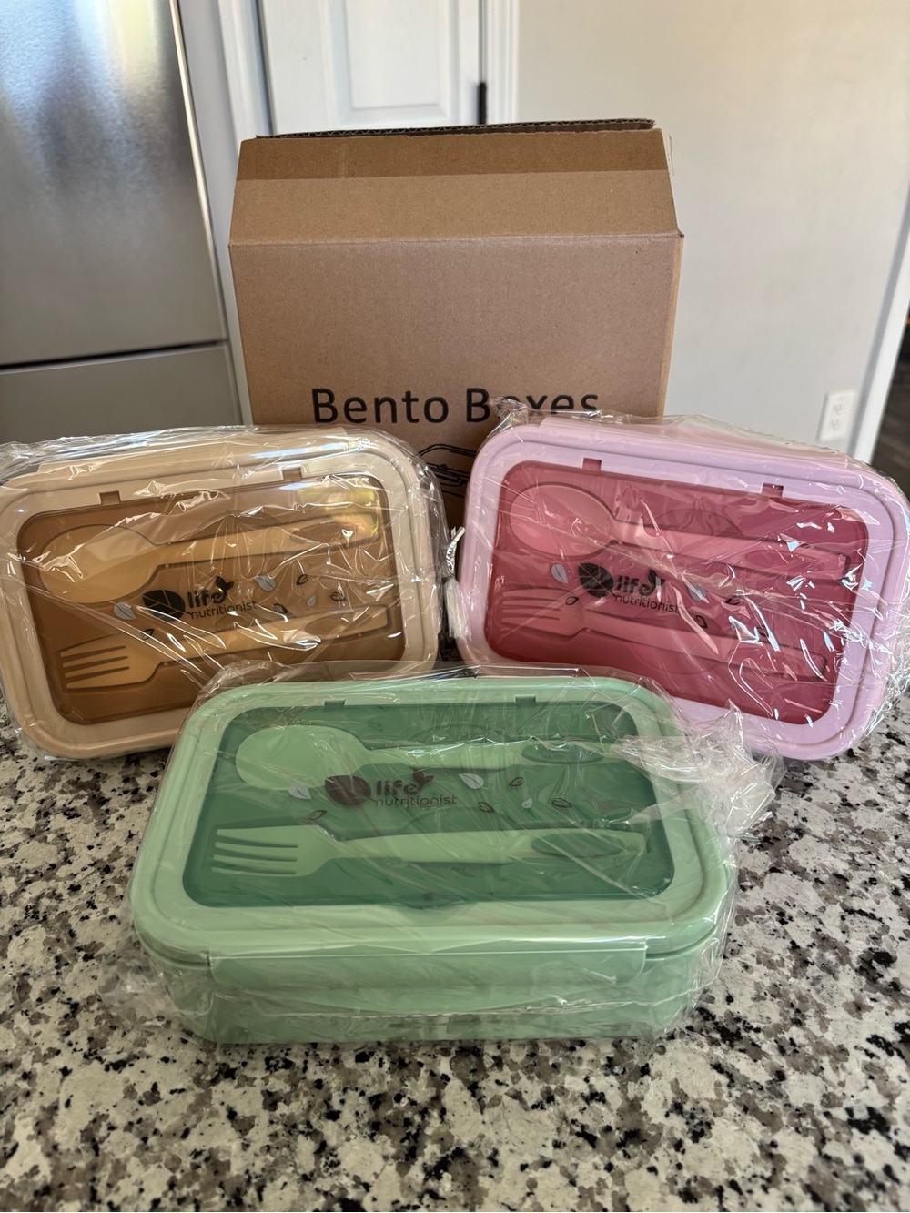 Bento Boxes Set with Utensils - Pink, Green & Gold